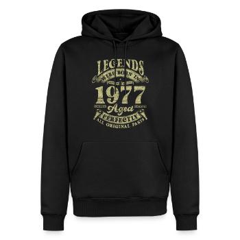 Legends were born in 1977 - Men’s Premium Organic Hoodie - black - Front - Nico (187cm)