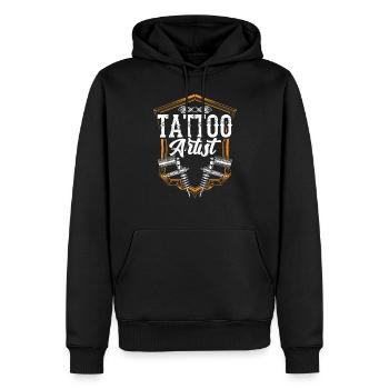 Tatoueur Tatoueur Tatouage - Sweat à capuche Premium bio Homme - noir - Devant - Nico (187cm)