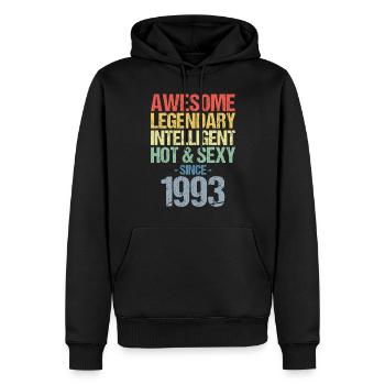 Né en 1993 Né en 1993 Anniversaire - Sweat à capuche Premium bio Homme - noir - Devant - Nico (187cm)