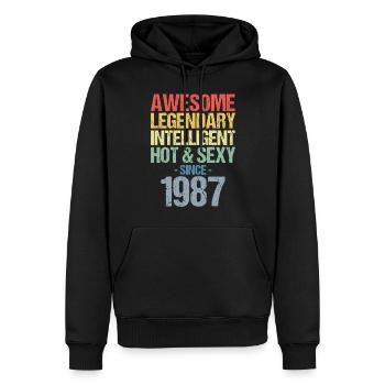 Né en 1987 Né en 1987 Anniversaire - Sweat à capuche Premium bio Homme - noir - Devant - Nico (187cm)