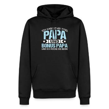 Herren Ich habe zwei Titel Papa und Bonus Papa - Männer Premium Bio Hoodie - Schwarz - Vorne - Nico (187cm)