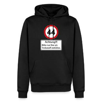 44 Achtung nur Bier als Treibstoff einfüllen - Männer Premium Bio Hoodie - Schwarz - Vorne - Nico (187cm)