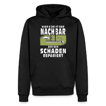 HIER KOMMT DER NACHBAR - Männer Premium Bio Hoodie - Schwarz - Vorne - Nico (187cm)