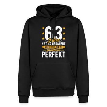 63 Geburtstag Mann 63er 63ter Ich bin 63 Jahre alt - Männer Premium Bio Hoodie - Schwarz - Vorne - Nico (187cm)