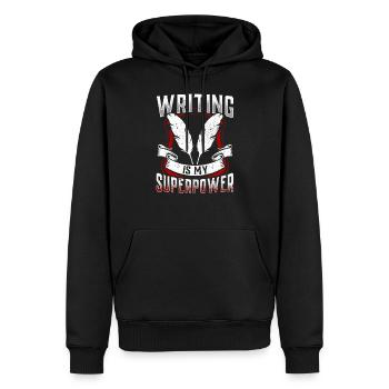 L’écriture est mon superpouvoir Auteur Écrivain - Sweat à capuche Premium bio Homme - noir - Devant - Nico (187cm)
