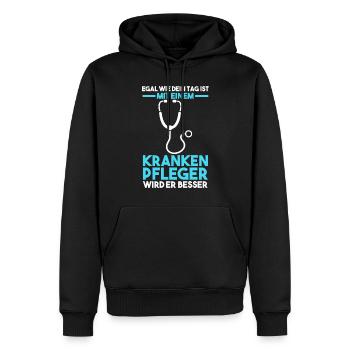 Krankenpflege Pflegekraft Krankenpfleger - Männer Premium Bio Hoodie - Schwarz - Vorne - Nico (187cm)