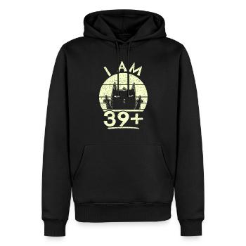 40e anniversaire femme 40e 40 ans - JE SUIS 39+ PLUS - Sweat à capuche Premium bio Homme - noir - Devant - Nico (187cm)