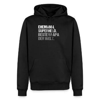 Ehemann Superheld bester Papa der Welt - Männer Premium Bio Hoodie - Schwarz - Vorne - Nico (187cm)