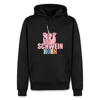 Déguisement de costume de cochon corne de licorne - Sweat à capuche Premium bio Homme - noir - Devant - Nico (187cm)