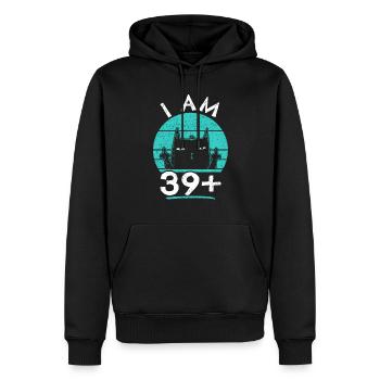 40e anniversaire femme 40e 40 ans - JE SUIS 39+ PLUS - Sweat à capuche Premium bio Homme - noir - Devant - Nico (187cm)