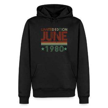 42ème anniversaire Juin né 1980 Idée cadeau - Sweat à capuche Premium bio Homme - noir - Devant - Nico (187cm)