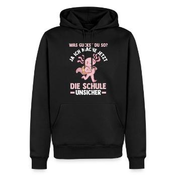 Schulkind Axolotl Schüler Schulanfang Einschulung - Männer Premium Bio Hoodie - Schwarz - Vorne - Nico (187cm)
