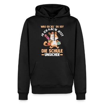 Schulkind Katze Schüler Schulanfang Einschulung - Männer Premium Bio Hoodie - Schwarz - Vorne - Nico (187cm)