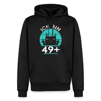 50. Geburtstag Frau 50er 50ter Ich bin 49+ plus - Männer Premium Bio Hoodie - Schwarz - Vorne - Nico (187cm)