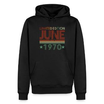 52ème anniversaire Juin né 1970 Idée cadeau - Sweat à capuche Premium bio Homme - noir - Devant - Nico (187cm)