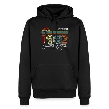 40 ans Octobre 1982 Vintage Édition Limitée - Sweat à capuche Premium bio Homme - noir - Devant - Nico (187cm)