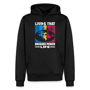 Living That Brushed Power Life - Männer Premium Bio Hoodie - Schwarz - Vorne - Nico (187cm)