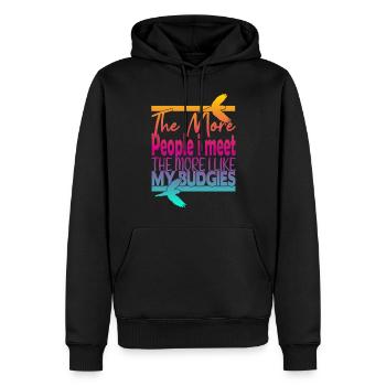 Plus je rencontre de gens, plus j’aime mes perruches - Sweat à capuche Premium bio Homme - noir - Devant - Nico (187cm)