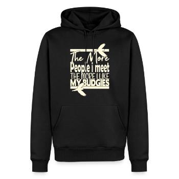 Plus je rencontre de gens, plus j’aime mes perruches - Sweat à capuche Premium bio Homme - noir - Devant - Nico (187cm)