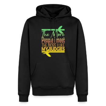 Plus je rencontre de gens, plus j’aime mes perruches - Sweat à capuche Premium bio Homme - noir - Devant - Nico (187cm)