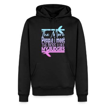 Plus je rencontre de gens, plus j’aime mes perruches - Sweat à capuche Premium bio Homme - noir - Devant - Nico (187cm)