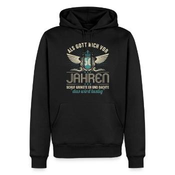 Als Gott mich vor 50 Jahren schuf 50. Geburtstag - Männer Premium Bio Hoodie - Schwarz - Vorne - Nico (187cm)