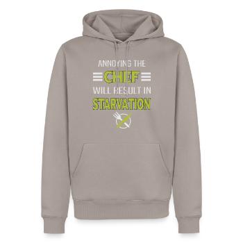 Cuisinier Cuisine Vaisselle Chef Restaurant Couverts - Sweat à capuche Premium bio Homme - taupe - Devant - Nico (187cm)