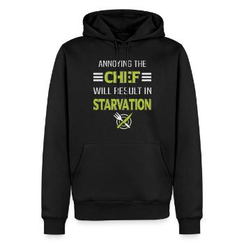 Cuisinier Cuisine Vaisselle Chef Restaurant Couverts - Sweat à capuche Premium bio Homme - noir - Devant - Nico (187cm)