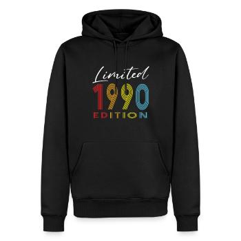 Édition limitée 1990 - Sweat à capuche Premium bio Homme - noir - Devant - Nico (187cm)