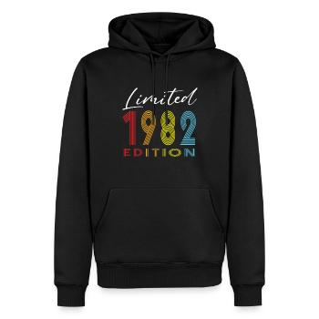 Édition limitée 1982 - Sweat à capuche Premium bio Homme - noir - Devant - Nico (187cm)