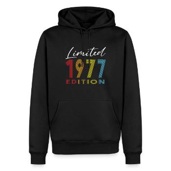 Édition limitée 1977 - Sweat à capuche Premium bio Homme - noir - Devant - Nico (187cm)