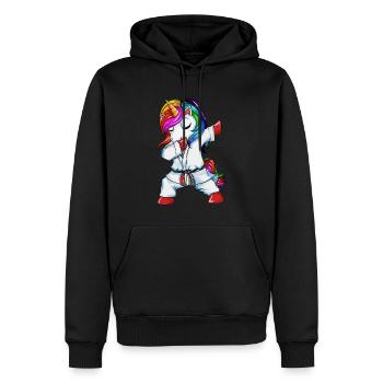Karate Jiu Jitsu Einhorn Design das Dabbing tanzt - Männer Premium Bio Hoodie - Schwarz - Vorne - Nico (187cm)