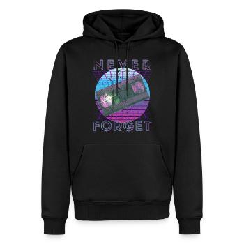 Never Forget Retro 80er 90er Nostalgie - Männer Premium Bio Hoodie - Schwarz - Vorne - Nico (187cm)