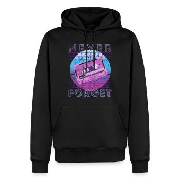Never Forget Retro 80er 90er Nostalgie - Männer Premium Bio Hoodie - Schwarz - Vorne - Nico (187cm)