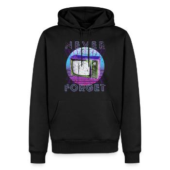 Never Forget Retro 80er 90er Nostalgie - Männer Premium Bio Hoodie - Schwarz - Vorne - Nico (187cm)
