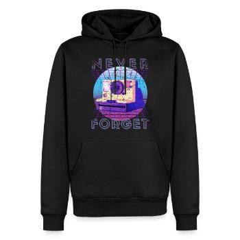Never Forget Retro 80er 90er Nostalgie - Männer Premium Bio Hoodie - Schwarz - Vorne - Nico (187cm)
