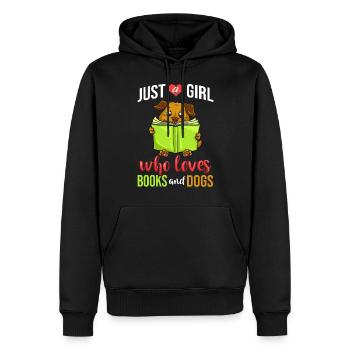 Buch Hund Lesender Bücherwurm Bibliothekar Leser - Männer Premium Bio Hoodie - Schwarz - Vorne - Nico (187cm)