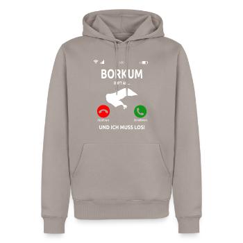 Borkum Nordsee Ostfriesische Insel Geschenk - Männer Premium Bio Hoodie - Taupe - Vorne - Nico (187cm)