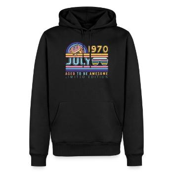 Millésime de juillet 1970 - Sweat à capuche Premium bio Homme - noir - Devant - Nico (187cm)