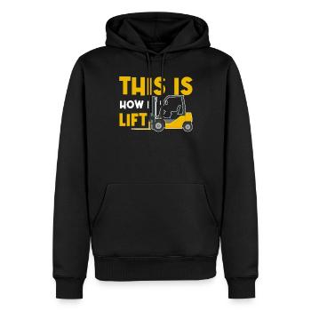 Voici comment je soulève - Chauffeur de chariot élévateur - Sweat à capuche Premium bio Homme - noir - Devant - Nico (187cm)