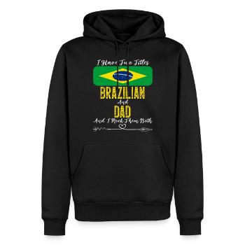 J’ai deux titres brésilien et papa Brésil - Sweat à capuche Premium bio Homme - noir - Devant - Nico (187cm)