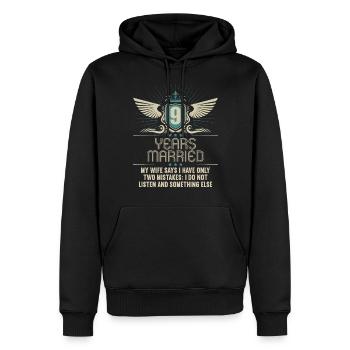 9 ans marié seulement 2 erreurs 9.Anniversaire de mariage - Sweat à capuche Premium bio Homme - noir - Devant - Nico (187cm)
