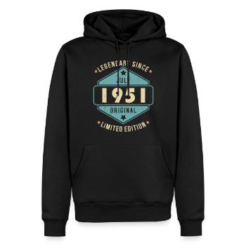 Juillet 1951 Vintage Retro Anniversaire - Sweat à capuche Premium bio Homme - noir - Devant - Nico (187cm)