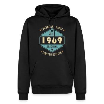 Juillet 1969 Vintage Retro Anniversaire - Sweat à capuche Premium bio Homme - noir - Devant - Nico (187cm)