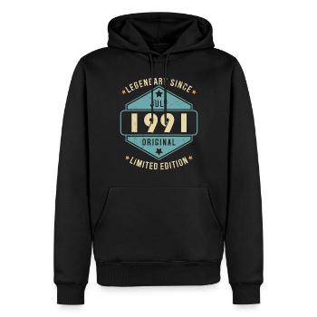 Juillet 1991 Vintage Retro Anniversaire - Sweat à capuche Premium bio Homme - noir - Devant - Nico (187cm)