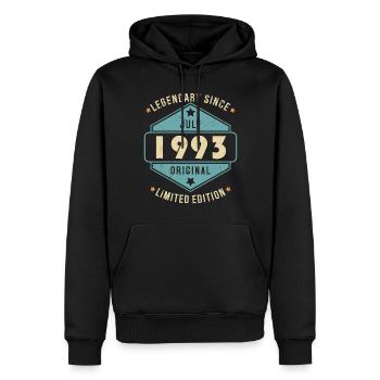 Juillet 1993 Vintage Retro Anniversaire - Sweat à capuche Premium bio Homme - noir - Devant - Nico (187cm)