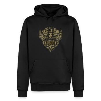 Echte Helden wurden im August geboren - Männer Premium Bio Hoodie - Schwarz - Vorne - Nico (187cm)