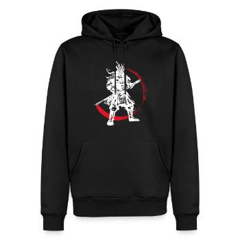 Samurai Japanischer Krieger Blutmond Design - Männer Premium Bio Hoodie - Schwarz - Vorne - Nico (187cm)
