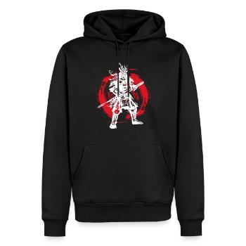 Samurai Japanischer Krieger Blutmond Design - Männer Premium Bio Hoodie - Schwarz - Vorne - Nico (187cm)