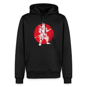 Samurai Japanischer Krieger Blutmond Design - Männer Premium Bio Hoodie - Schwarz - Vorne - Nico (187cm)